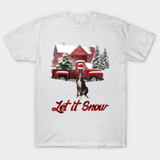 Greyhound Let It Snow Tree Farm Red Truck Christmas T-Shirt